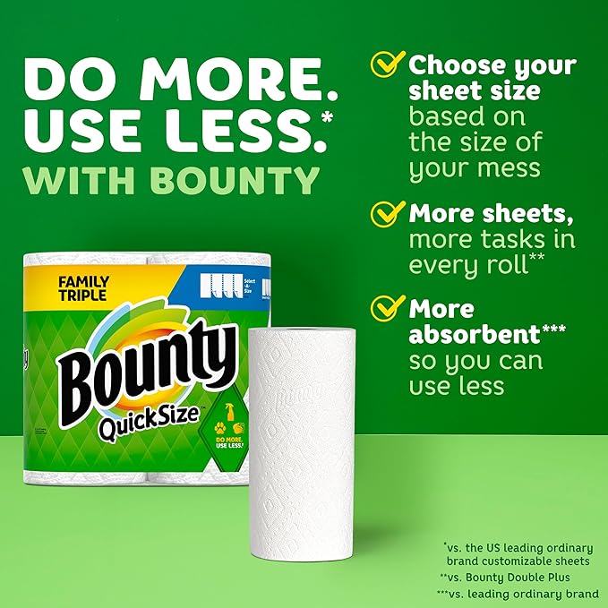 Bounty Quick-Size Paper Towels, White, 12 Family Triple Rolls = 36 Regular Rolls - Image 5